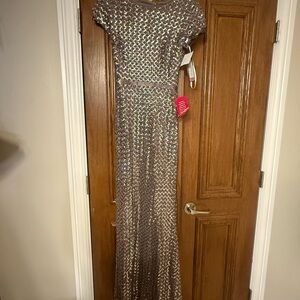 Elegant Silver Sequin Evening Gown